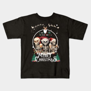 Christmas Skeleton With Smiling Skull Drinking Coffee Latte Kids T-Shirt